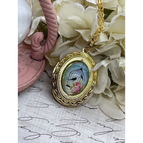 Bright Gold Bird Cage Victorian Locket Necklace Pendant Wedding Mother's day - Picture 8 of 15